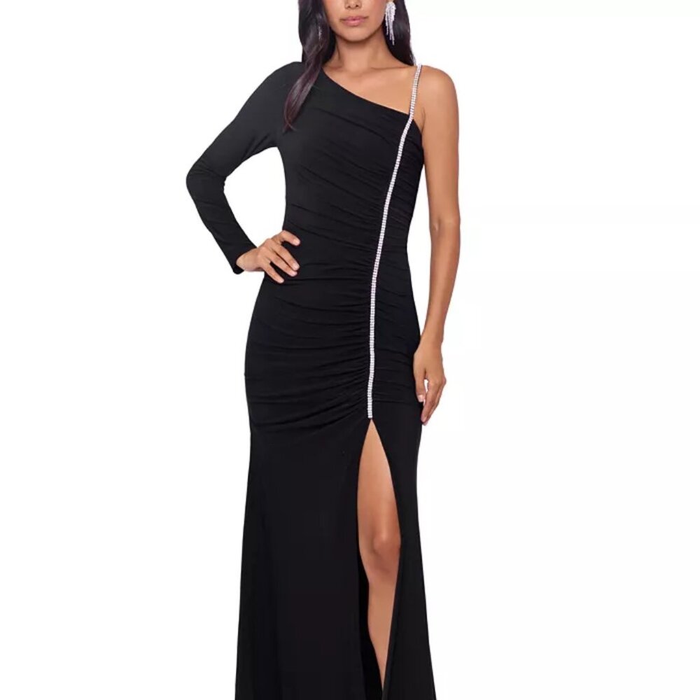 NWT Xscape Rhinestone-Trim One-Shoulder Gown